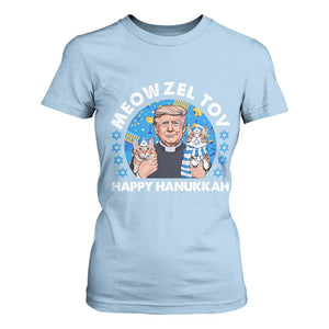 Funny Trump Cat Hanukkah T Shirt For Women Meowzel Tov Happy Hanukkah David Stars TS11 Light Blue Print Your Wear
