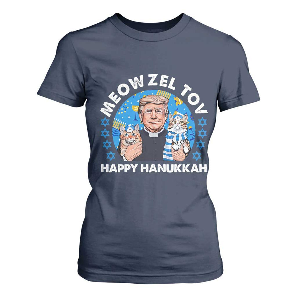 Funny Trump Cat Hanukkah T Shirt For Women Meowzel Tov Happy Hanukkah David Stars TS11 Navy Print Your Wear