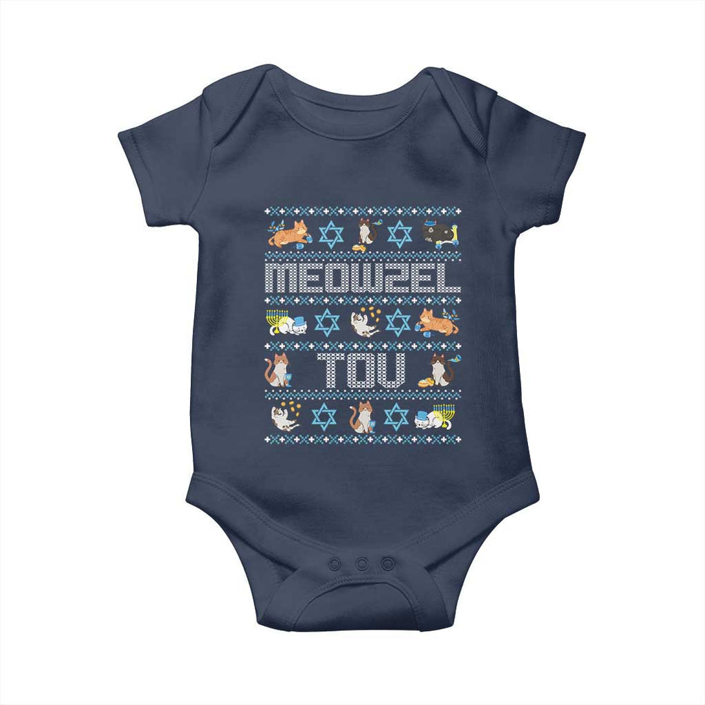 Funny Hanukkah Cats Baby Onesie Meowzel Tov Chanukah Menorah David Stars TS11 Navy Print Your Wear