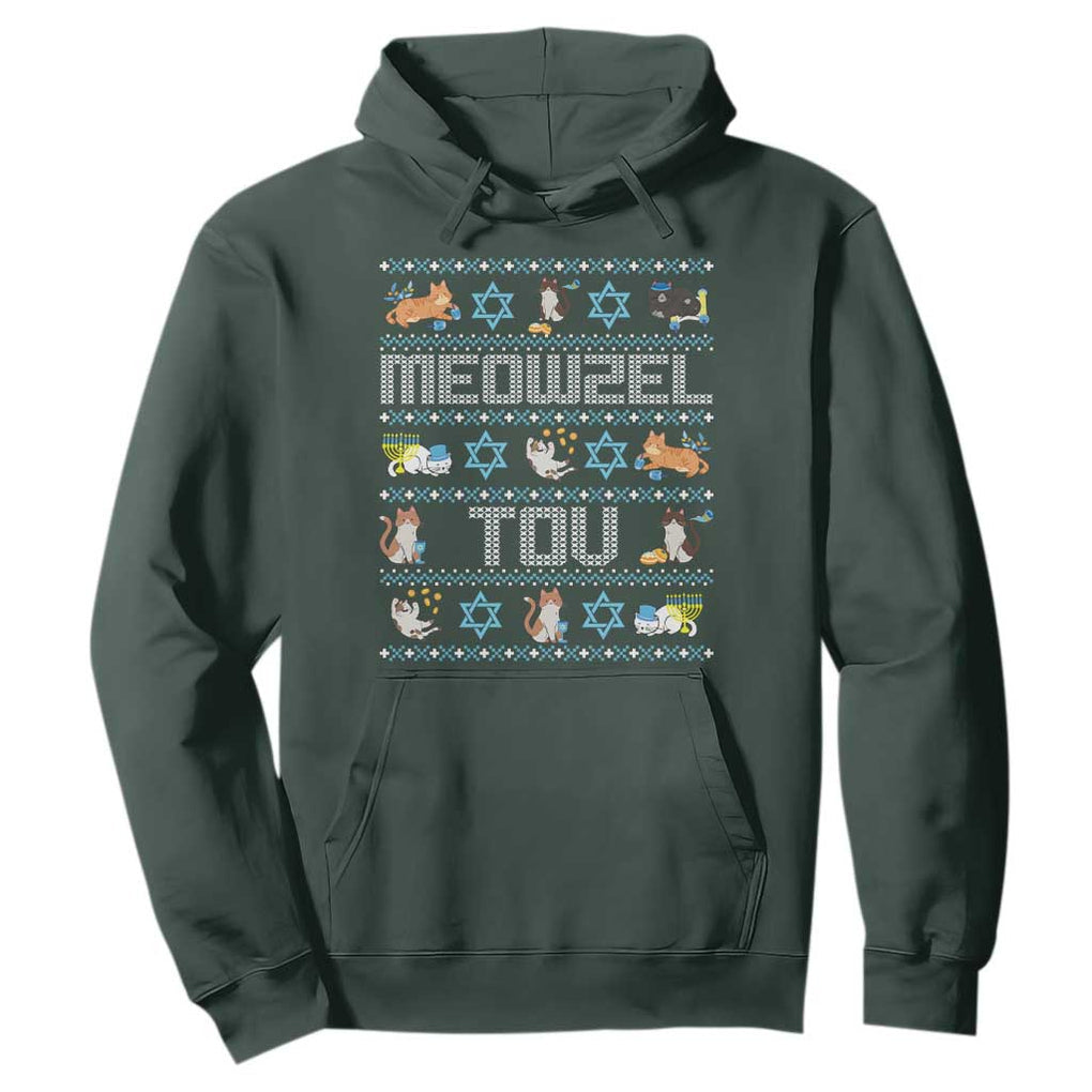 Funny Hanukkah Cats Hoodie Meowzel Tov Chanukah Menorah David Stars TS11 Dark Forest Green Print Your Wear
