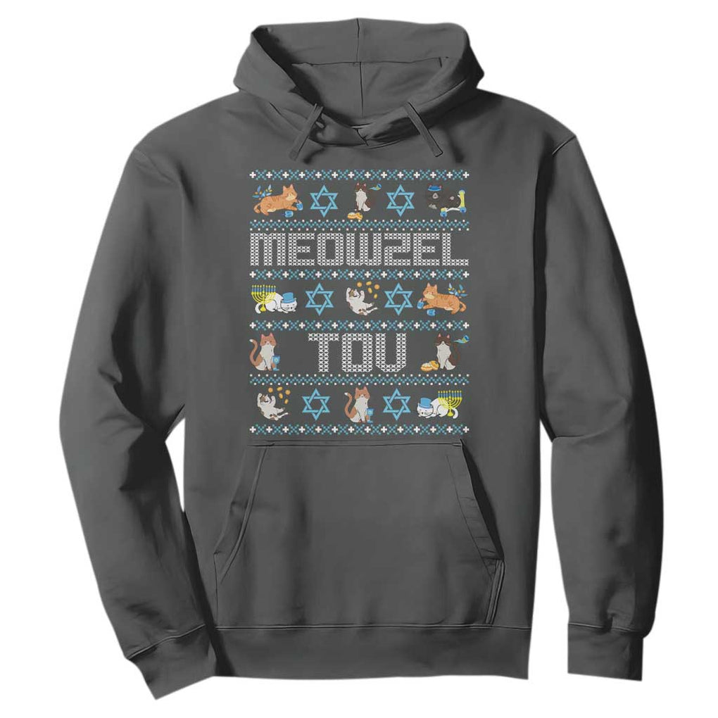 Funny Hanukkah Cats Hoodie Meowzel Tov Chanukah Menorah David Stars TS11 Dark Heather Print Your Wear