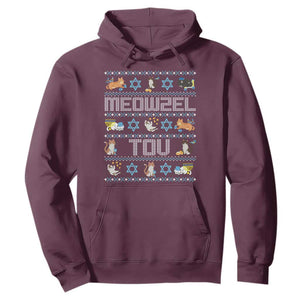 Funny Hanukkah Cats Hoodie Meowzel Tov Chanukah Menorah David Stars TS11 Maroon Print Your Wear