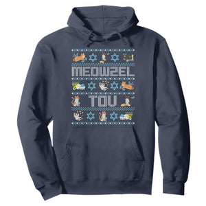 Funny Hanukkah Cats Hoodie Meowzel Tov Chanukah Menorah David Stars TS11 Navy Print Your Wear