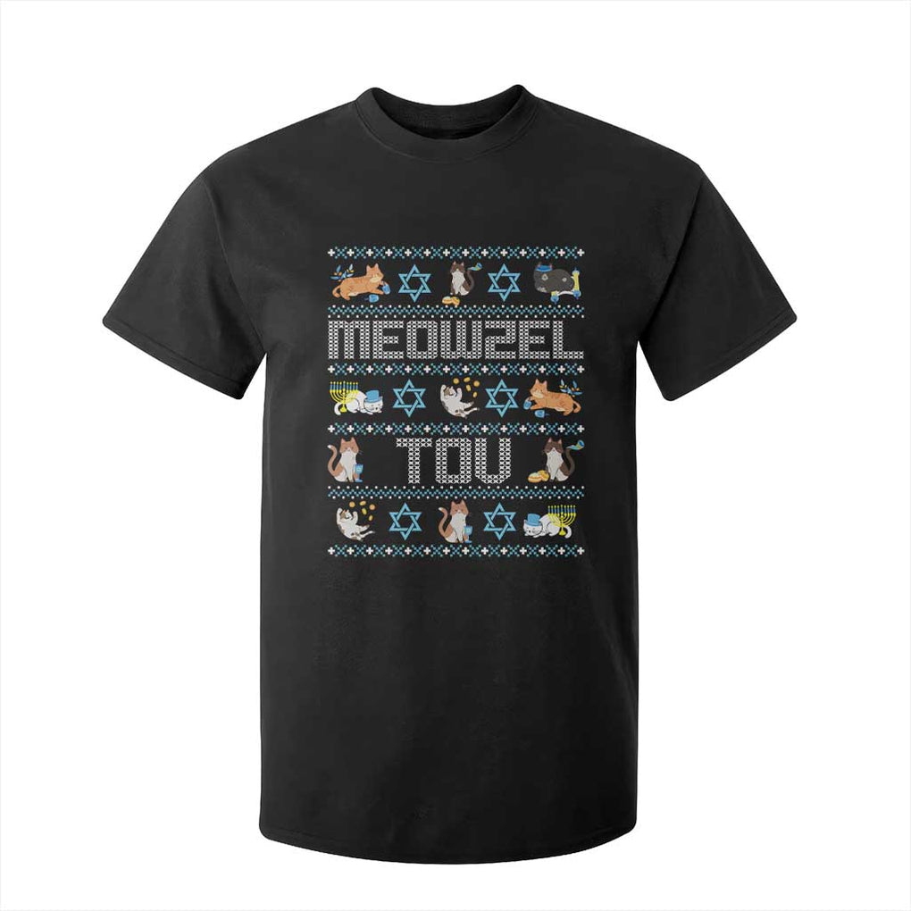 Funny Hanukkah Cats T Shirt For Kid Meowzel Tov Chanukah Menorah David Stars TS11 Black Print Your Wear