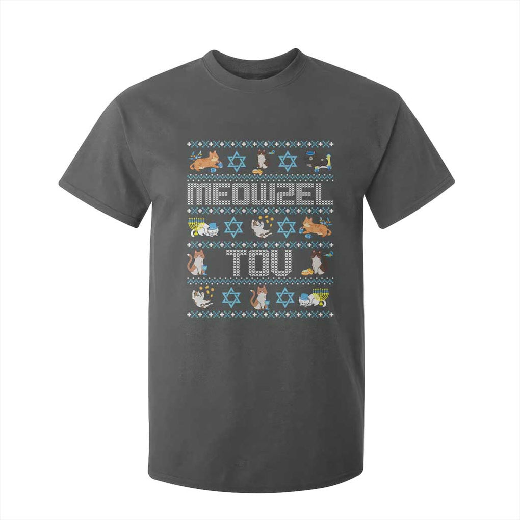 Funny Hanukkah Cats T Shirt For Kid Meowzel Tov Chanukah Menorah David Stars TS11 Dark Heather Print Your Wear