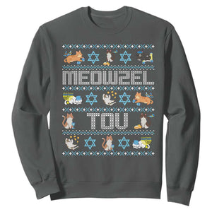 Funny Hanukkah Cats Sweatshirt Meowzel Tov Chanukah Menorah David Stars TS11 Dark Heather Print Your Wear