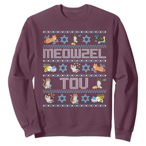 Funny Hanukkah Cats Sweatshirt Meowzel Tov Chanukah Menorah David Stars TS11 Maroon Print Your Wear