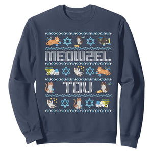 Funny Hanukkah Cats Sweatshirt Meowzel Tov Chanukah Menorah David Stars TS11 Navy Print Your Wear