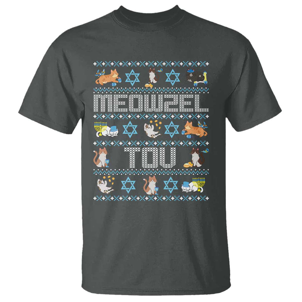 Funny Hanukkah Cats T Shirt Meowzel Tov Chanukah Menorah David Stars TS11 Dark Heather Print Your Wear