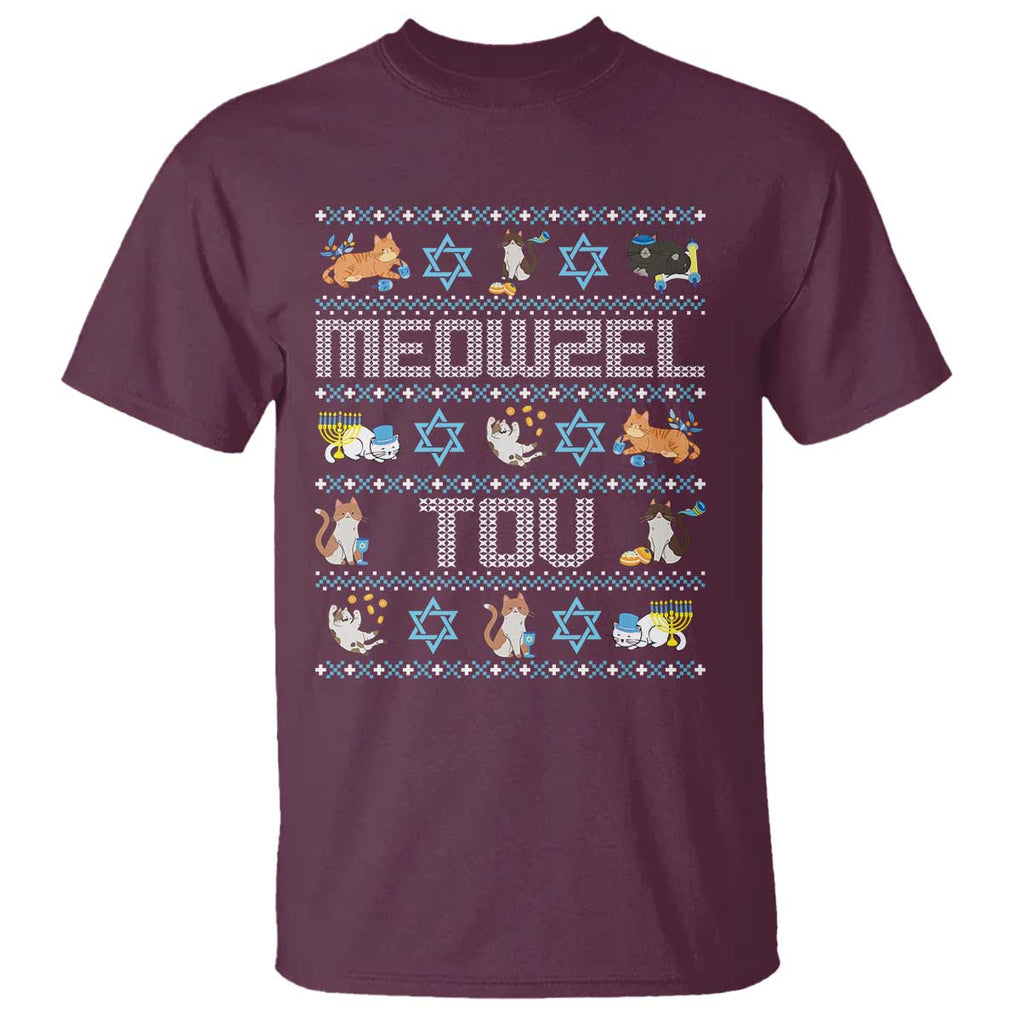 Funny Hanukkah Cats T Shirt Meowzel Tov Chanukah Menorah David Stars TS11 Maroon Print Your Wear