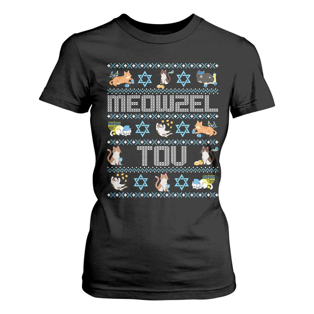 Funny Hanukkah Cats T Shirt For Women Meowzel Tov Chanukah Menorah David Stars TS11 Black Print Your Wear