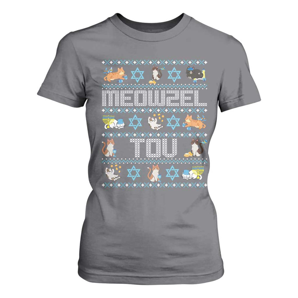 Funny Hanukkah Cats T Shirt For Women Meowzel Tov Chanukah Menorah David Stars TS11 Charcoal Print Your Wear