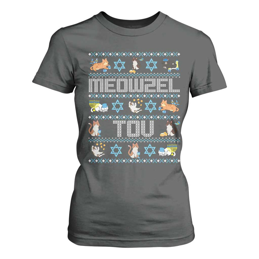 Funny Hanukkah Cats T Shirt For Women Meowzel Tov Chanukah Menorah David Stars TS11 Dark Heather Print Your Wear