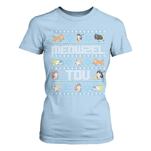 Funny Hanukkah Cats T Shirt For Women Meowzel Tov Chanukah Menorah David Stars TS11 Light Blue Print Your Wear
