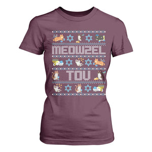 Funny Hanukkah Cats T Shirt For Women Meowzel Tov Chanukah Menorah David Stars TS11 Maroon Print Your Wear