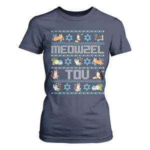 Funny Hanukkah Cats T Shirt For Women Meowzel Tov Chanukah Menorah David Stars TS11 Navy Print Your Wear
