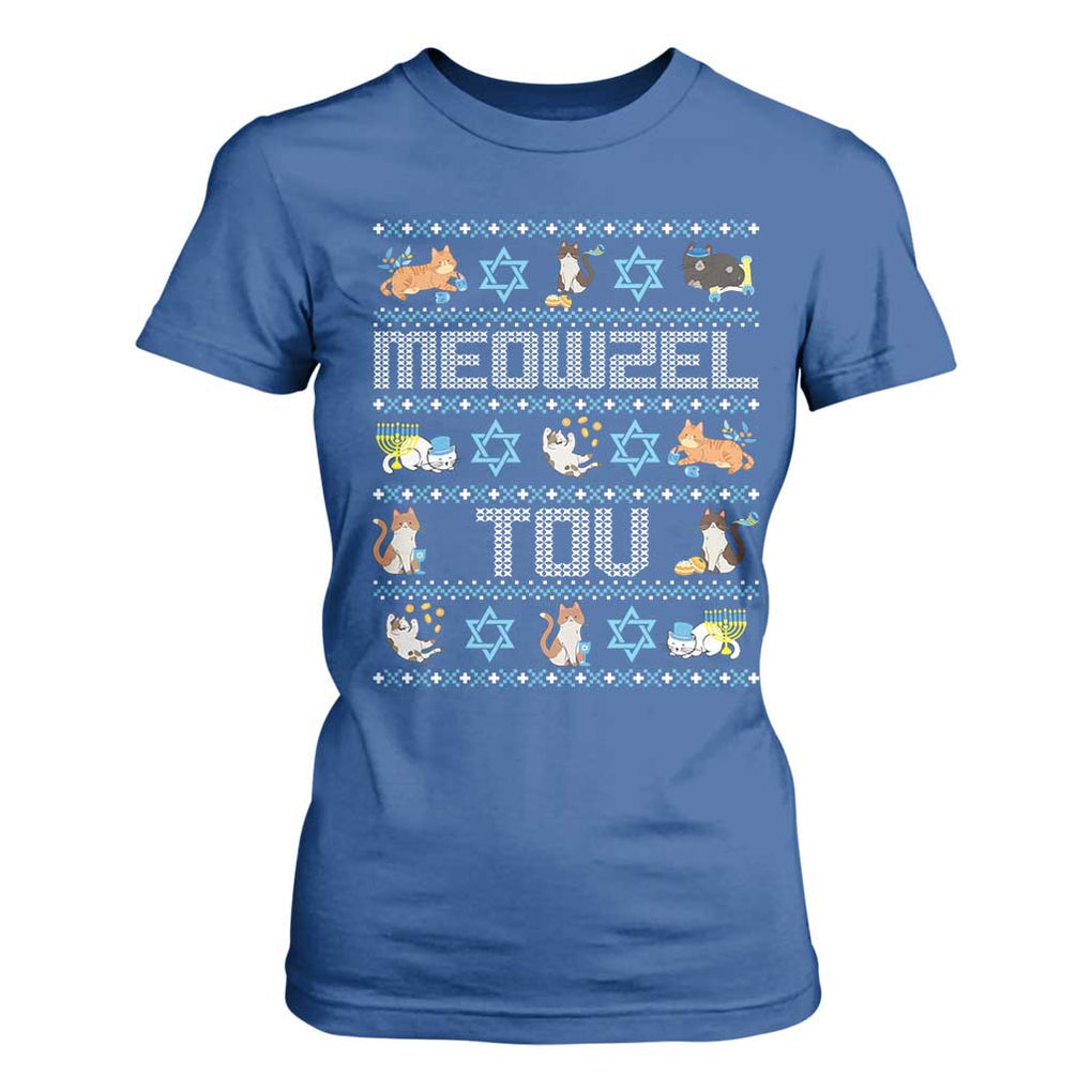 Funny Hanukkah Cats T Shirt For Women Meowzel Tov Chanukah Menorah David Stars TS11 Royal Blue Print Your Wear