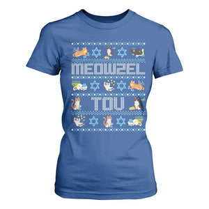 Funny Hanukkah Cats T Shirt For Women Meowzel Tov Chanukah Menorah David Stars TS11 Royal Blue Print Your Wear