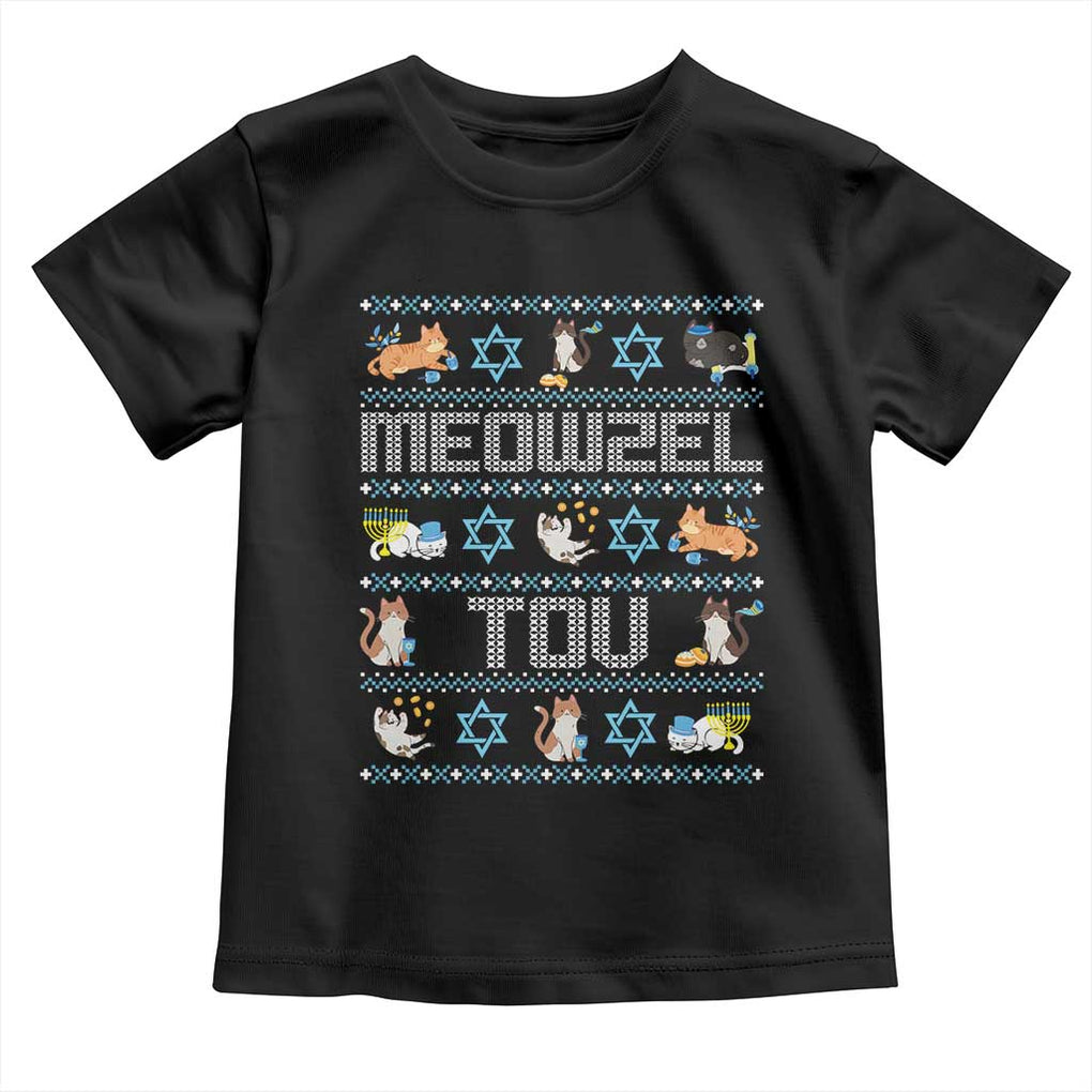 Funny Hanukkah Cats Toddler T Shirt Meowzel Tov Chanukah Menorah David Stars TS11 Black Print Your Wear