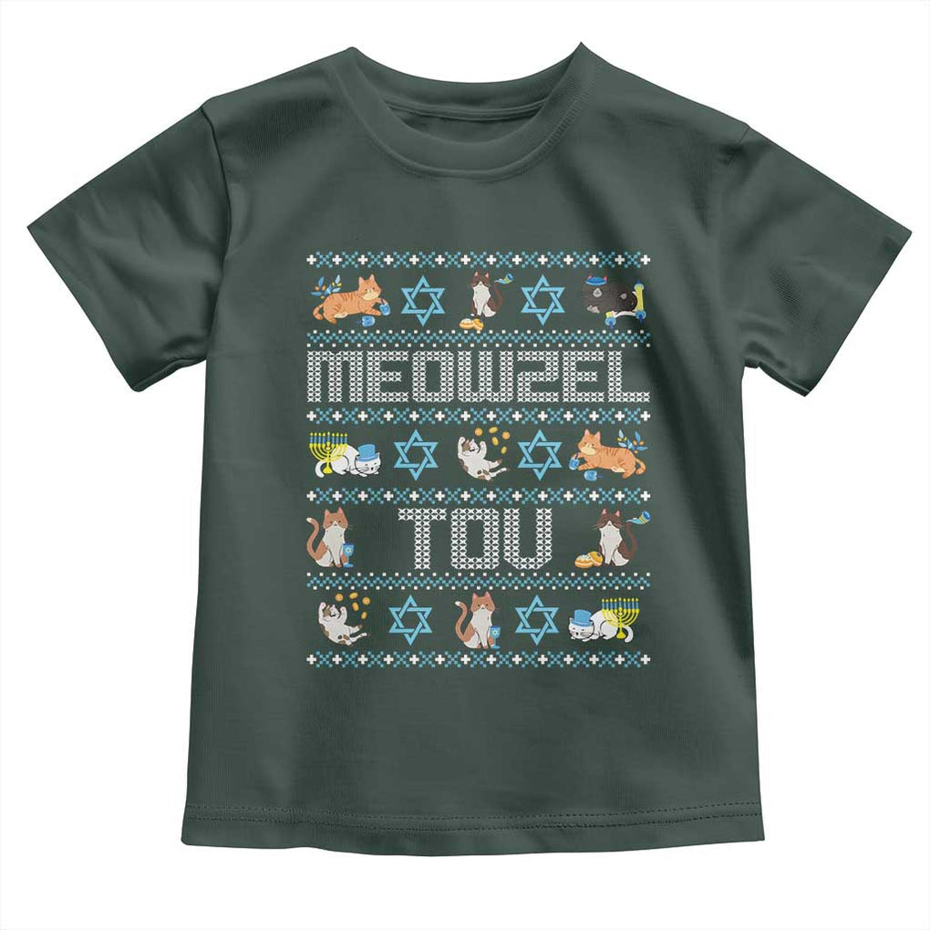 Funny Hanukkah Cats Toddler T Shirt Meowzel Tov Chanukah Menorah David Stars TS11 Dark Forest Green Print Your Wear