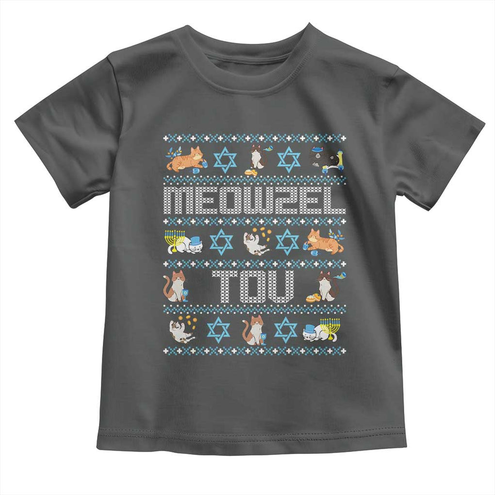 Funny Hanukkah Cats Toddler T Shirt Meowzel Tov Chanukah Menorah David Stars TS11 Dark Heather Print Your Wear