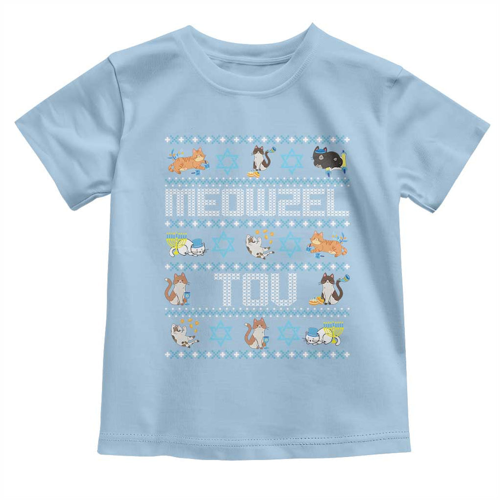 Funny Hanukkah Cats Toddler T Shirt Meowzel Tov Chanukah Menorah David Stars TS11 Light Blue Print Your Wear