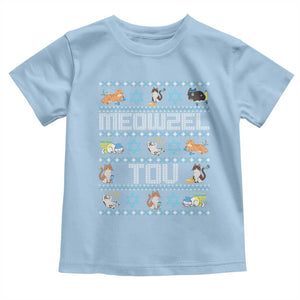 Funny Hanukkah Cats Toddler T Shirt Meowzel Tov Chanukah Menorah David Stars TS11 Light Blue Print Your Wear