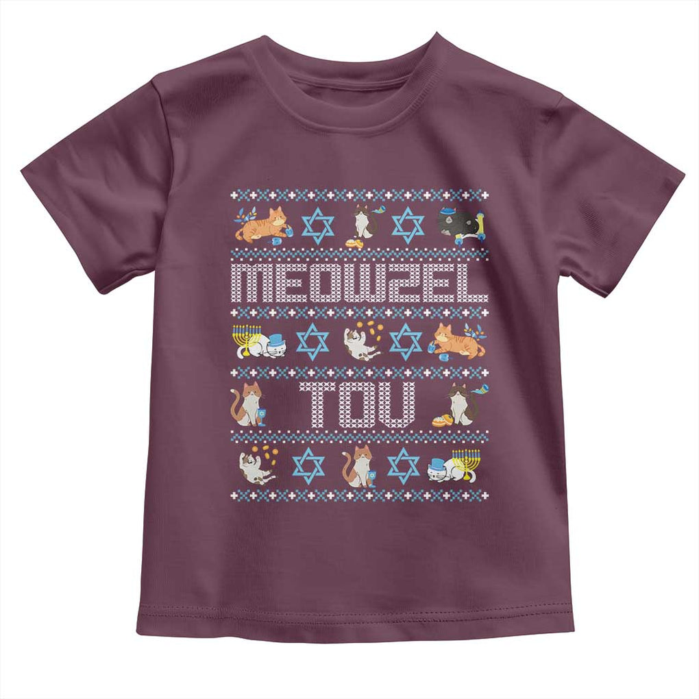 Funny Hanukkah Cats Toddler T Shirt Meowzel Tov Chanukah Menorah David Stars TS11 Maroon Print Your Wear