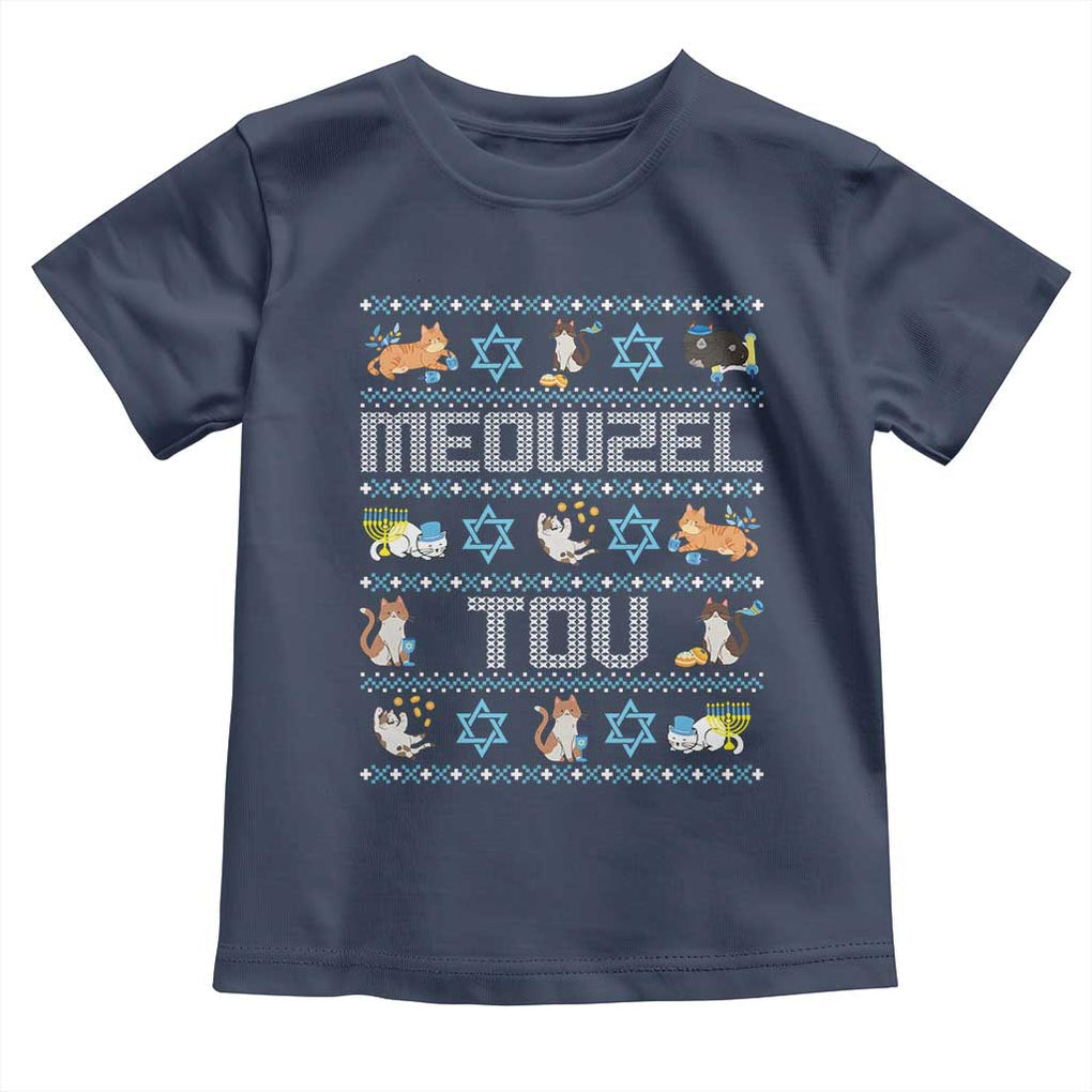 Funny Hanukkah Cats Toddler T Shirt Meowzel Tov Chanukah Menorah David Stars TS11 Navy Print Your Wear