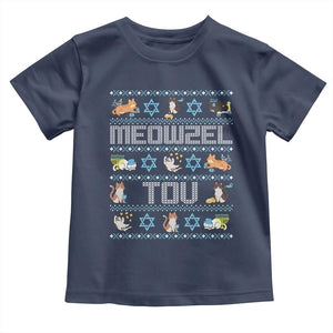 Funny Hanukkah Cats Toddler T Shirt Meowzel Tov Chanukah Menorah David Stars TS11 Navy Print Your Wear