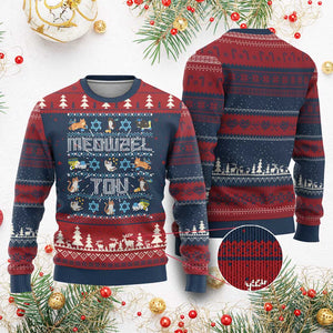 Funny Hanukkah Cats Ugly Christmas Sweater Meowzel Tov Chanukah Menorah David Stars TS11 Burgundy Print Your Wear