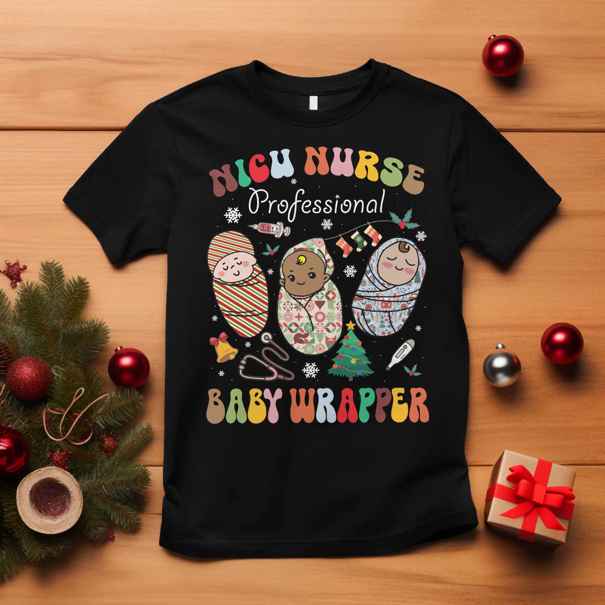 Funny NICU Nurse Christmas T Shirt Professional Baby Wrapper TS11 Black Print Your Wear