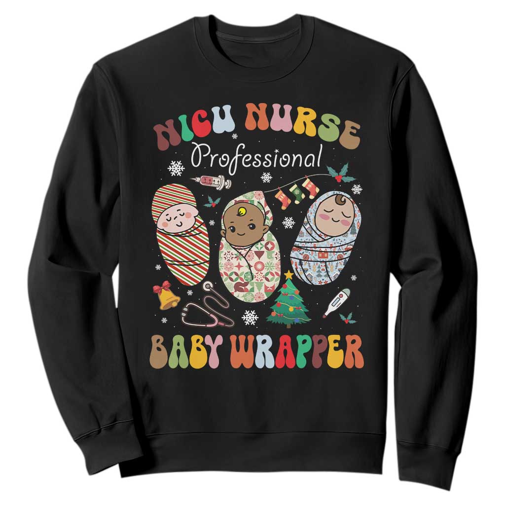 Funny NICU Nurse Christmas Sweatshirt Professional Baby Wrapper TS11 Black Print Your Wear