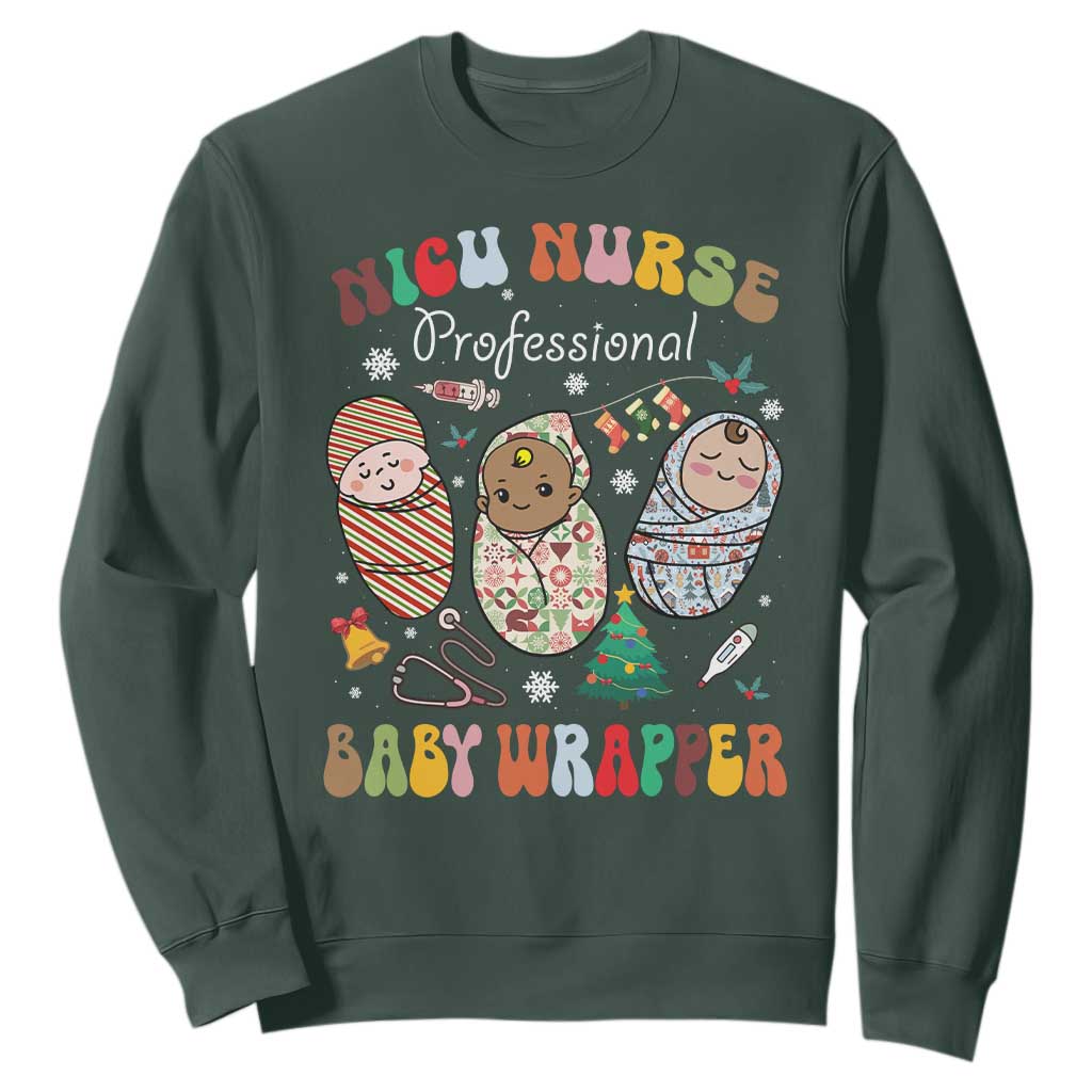 Funny NICU Nurse Christmas Sweatshirt Professional Baby Wrapper TS11 Dark Forest Green Print Your Wear