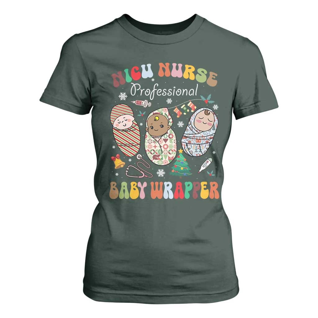 Funny NICU Nurse Christmas T Shirt For Women Professional Baby Wrapper TS11 Dark Forest Green Print Your Wear