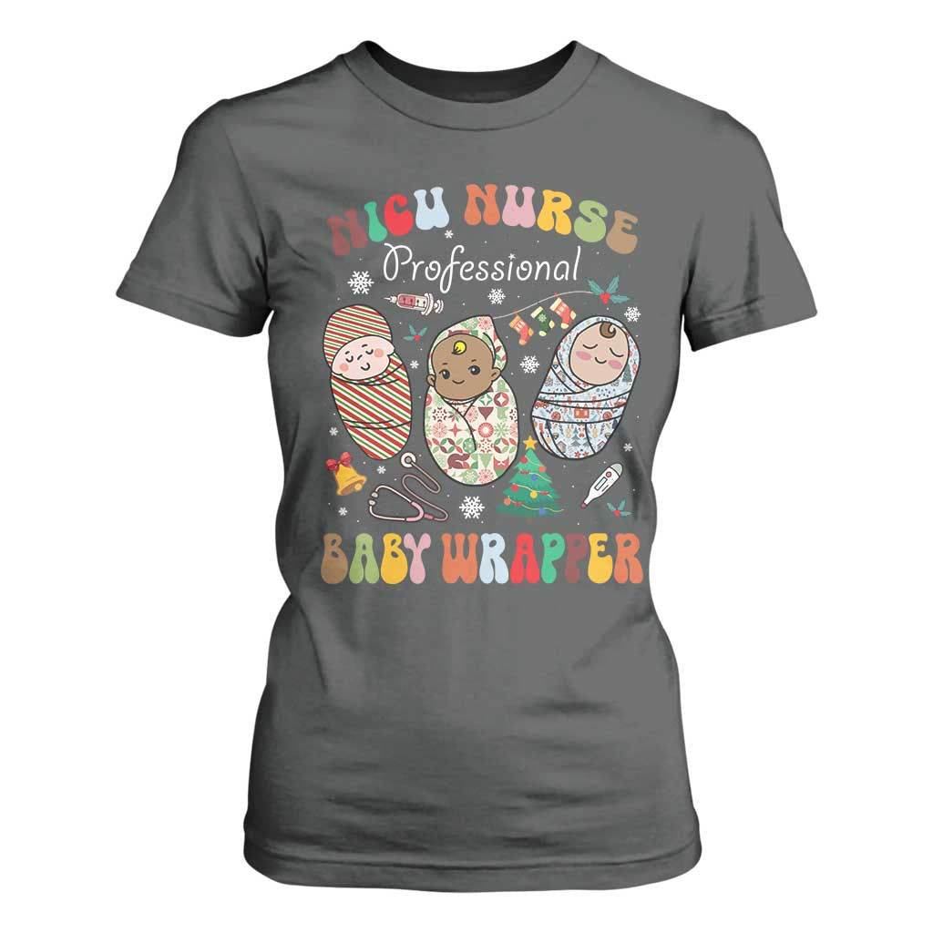 Funny NICU Nurse Christmas T Shirt For Women Professional Baby Wrapper TS11 Dark Heather Print Your Wear