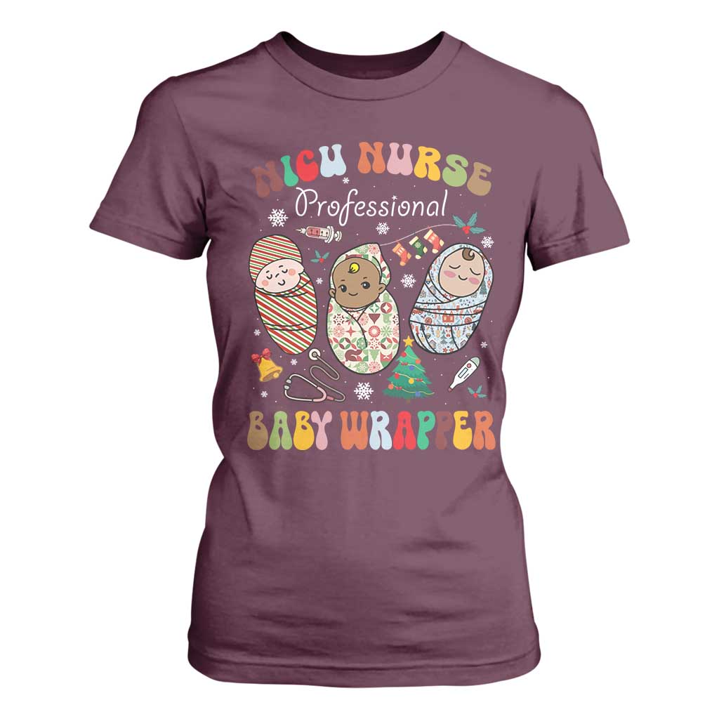 Funny NICU Nurse Christmas T Shirt For Women Professional Baby Wrapper TS11 Maroon Print Your Wear