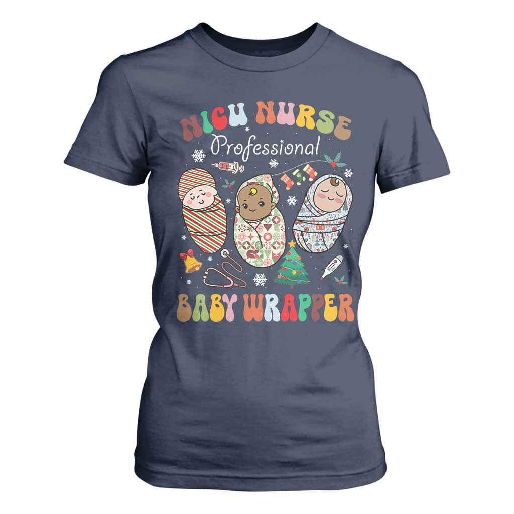Funny NICU Nurse Christmas T Shirt For Women Professional Baby Wrapper TS11 Navy Print Your Wear