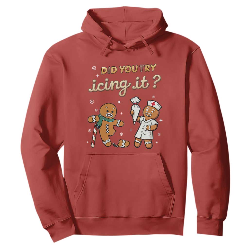 Funny Christmas Nurse Hoodie Did You Try Icing It Gingerbreads TS11 Red Print Your Wear