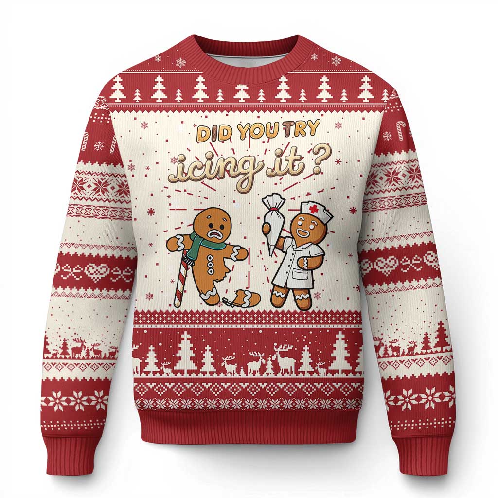 Funny Xmas Nurse Ugly Christmas Sweater Did You Try Icing It Gingerbreads TS11 Red Print Your Wear