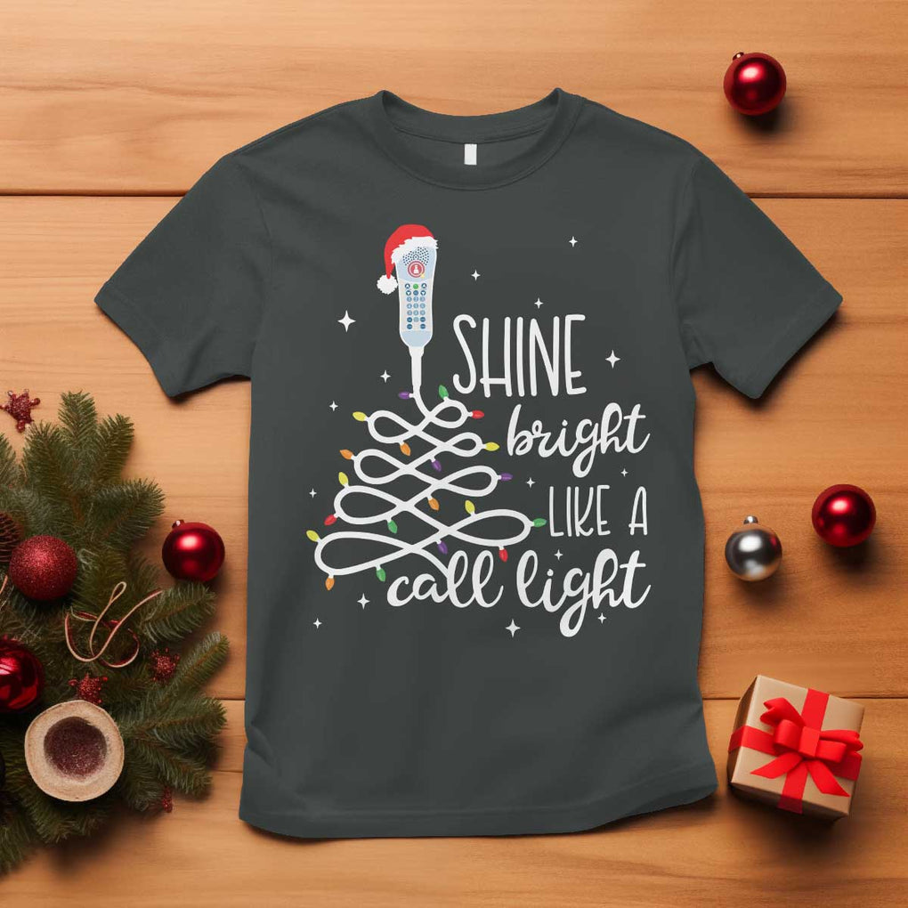 Funny Christmas Nurse T Shirt Shine Bright Like A Call Light Led Lights TS11 Dark Heather Print Your Wear