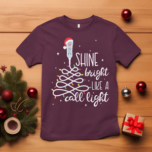 Funny Christmas Nurse T Shirt Shine Bright Like A Call Light Led Lights TS11 Maroon Print Your Wear