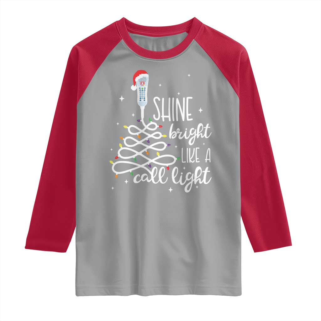 Funny Christmas Nurse Raglan Shirt Shine Bright Like A Call Light Led Lights TS11 Sport Gray Red Print Your Wear