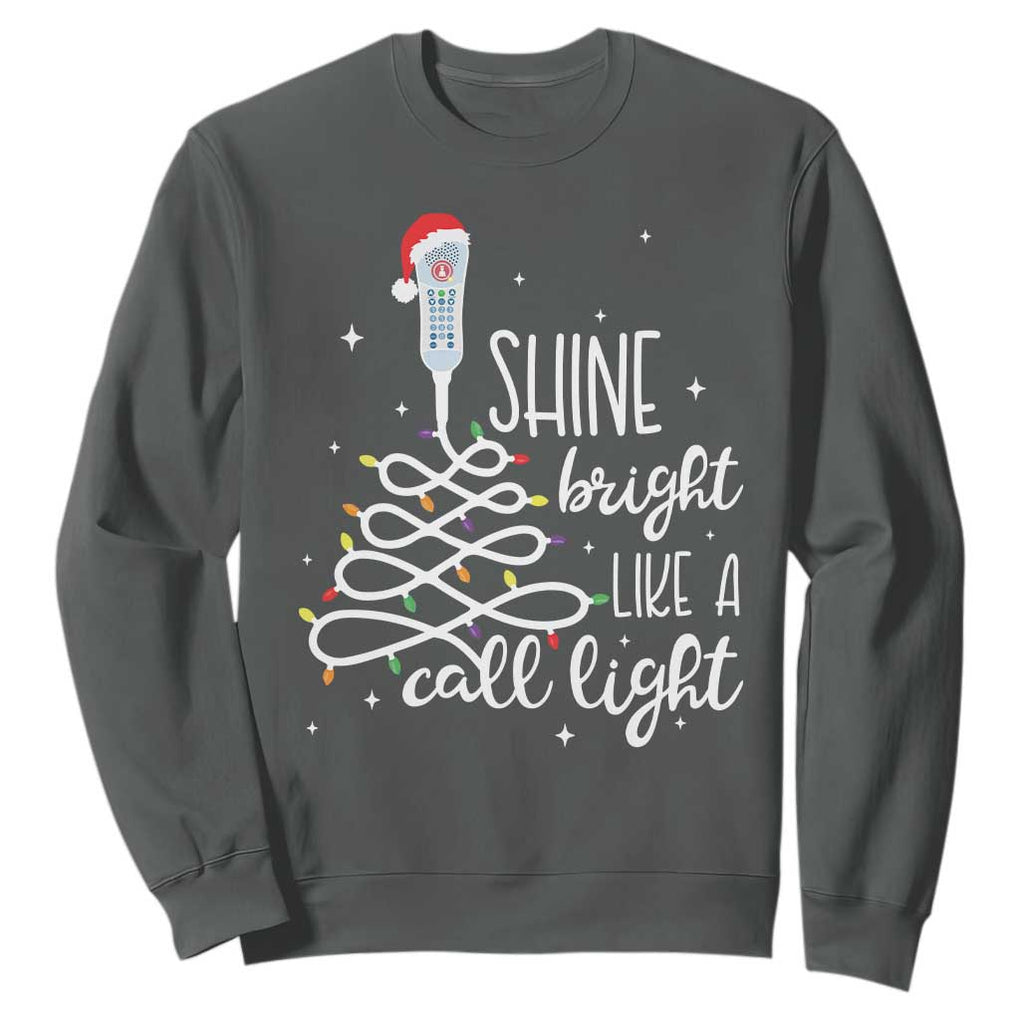 Funny Christmas Nurse Sweatshirt Shine Bright Like A Call Light Led Lights TS11 Dark Heather Print Your Wear