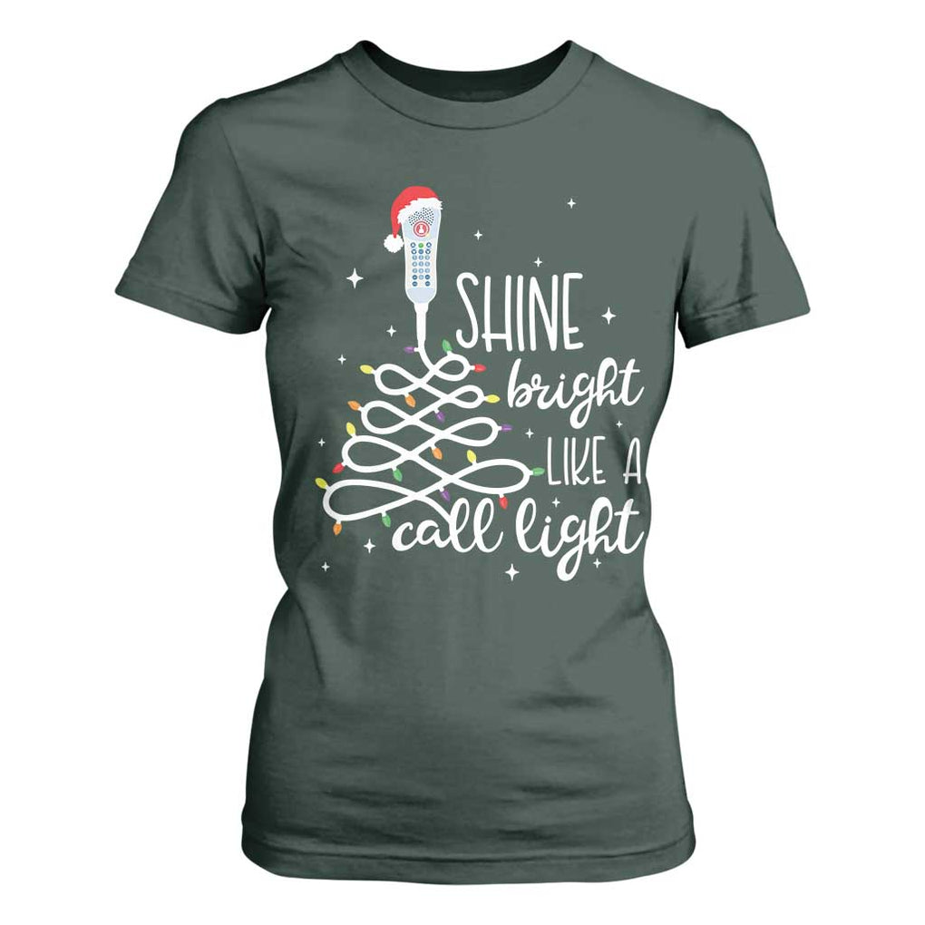 Funny Christmas Nurse T Shirt For Women Shine Bright Like A Call Light Led Lights TS11 Dark Forest Green Print Your Wear