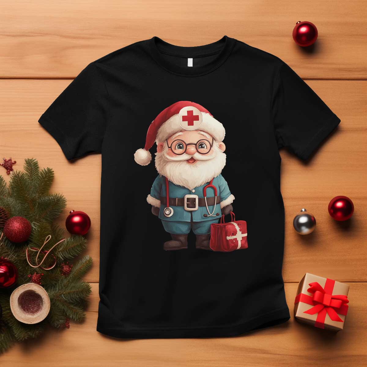 Funny Christmas Santa Doctor Medical T Shirt TS11 Black Print Your Wear