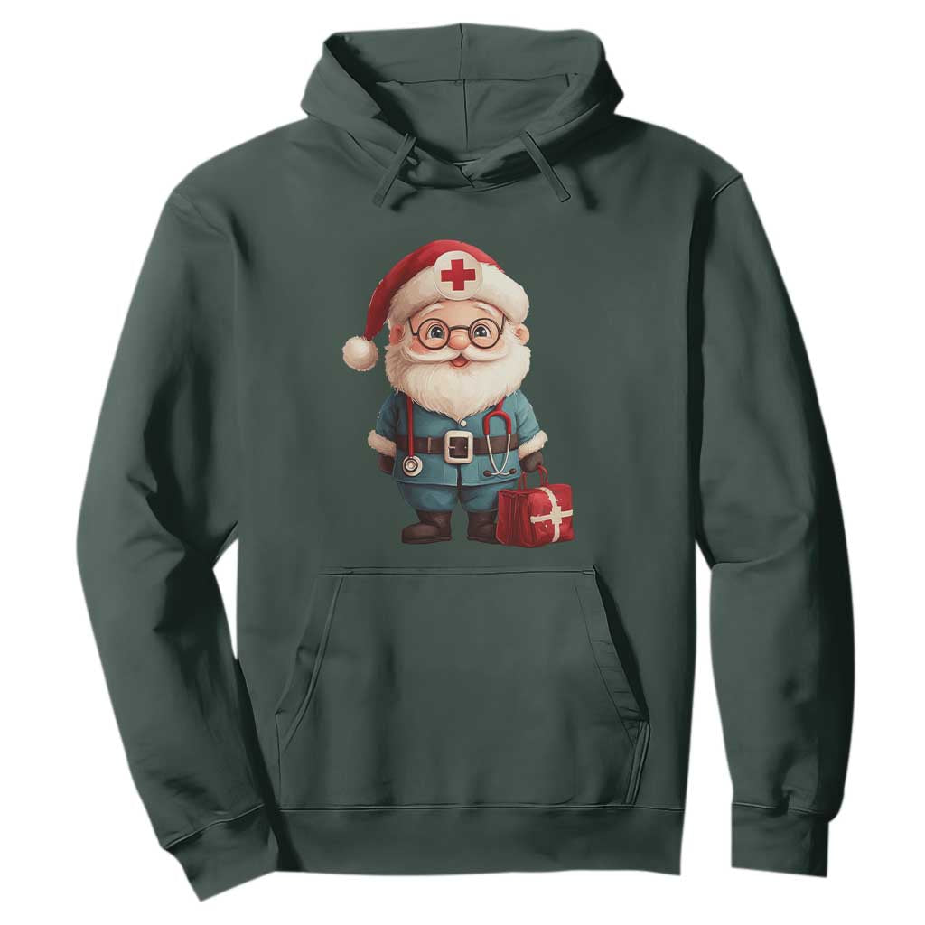 Funny Christmas Santa Doctor Medical Hoodie TS11 Dark Forest Green Print Your Wear