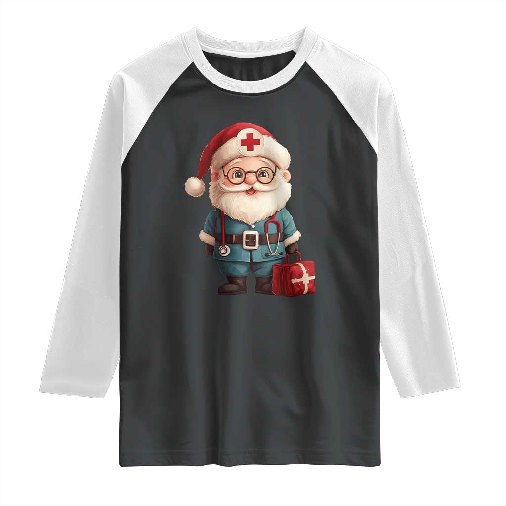 Funny Christmas Santa Doctor Medical Raglan Shirt TS11 Black White Print Your Wear