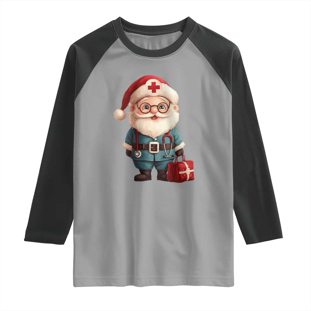 Funny Christmas Santa Doctor Medical Raglan Shirt TS11 Sport Gray Black Print Your Wear