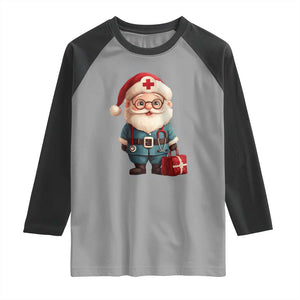 Funny Christmas Santa Doctor Medical Raglan Shirt TS11 Sport Gray Black Print Your Wear